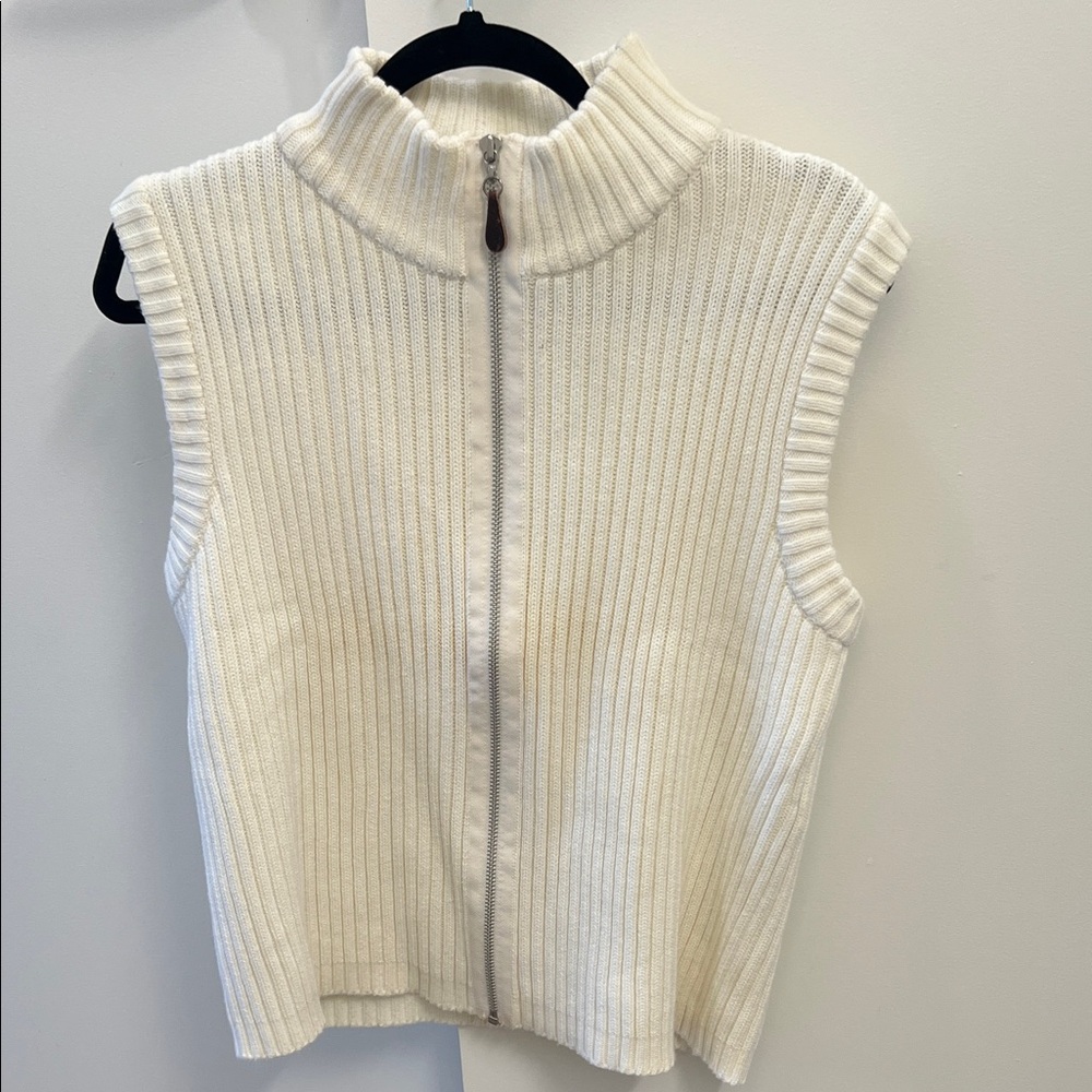 GAP Off-White Ribbed Zip-Up Vest